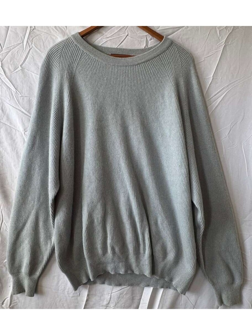 Daniel Cremieux Sweater Mens XL Cashmere Ribbed Seafoam Sage 100% Cashmere Crew